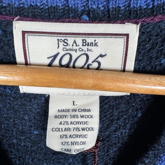 Jos A Bank Sweater Vest Mens Size Large Marled Speckled Navy Wool Blend Lightwei - Picture 7 of 8